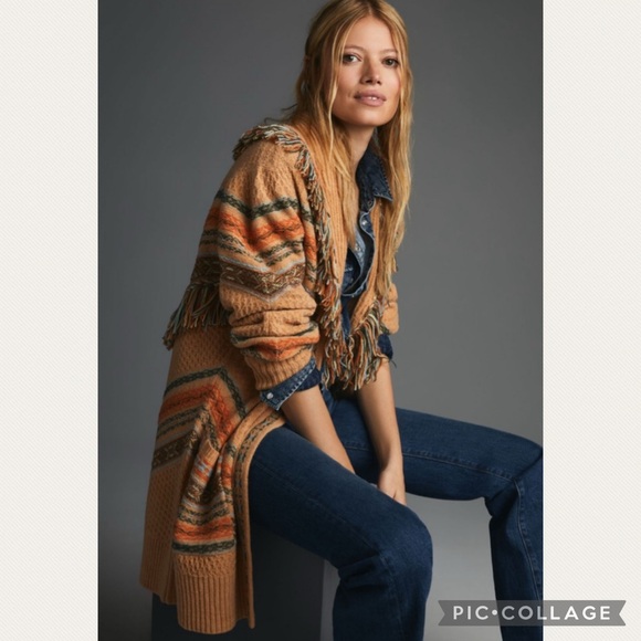 Anthropologie Sweaters - :Price Firm: Anthropologie Fringed Cardigan Sweater in Neutral Pattern